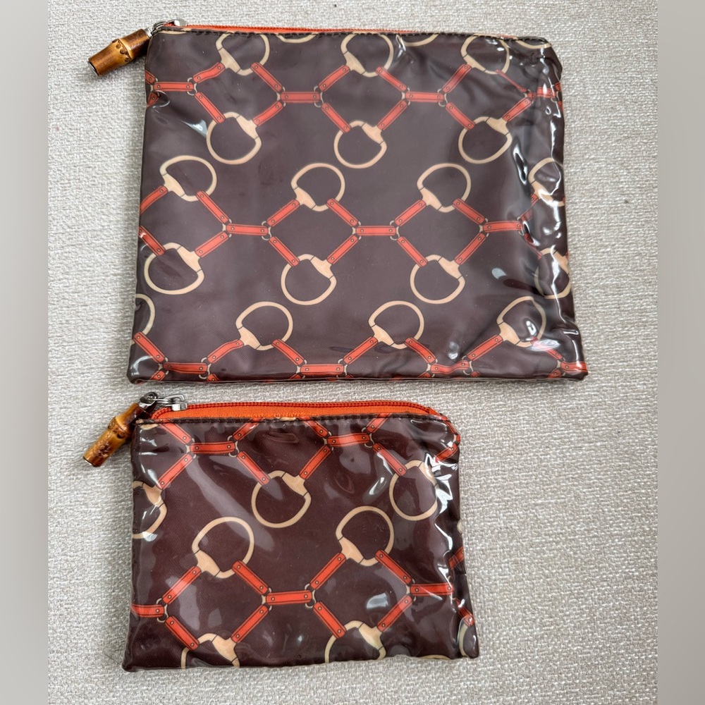 Joe’s Design Brown And Orange Coated Cosmetic Pouches Set Of 2
